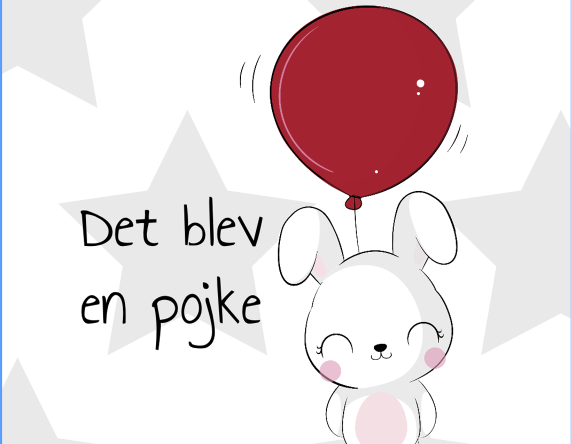 Tecknat inbjudningskort till dopet. Motiv kanin och ballong.