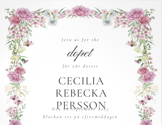 Elegant dopinbjudan med blomkrans